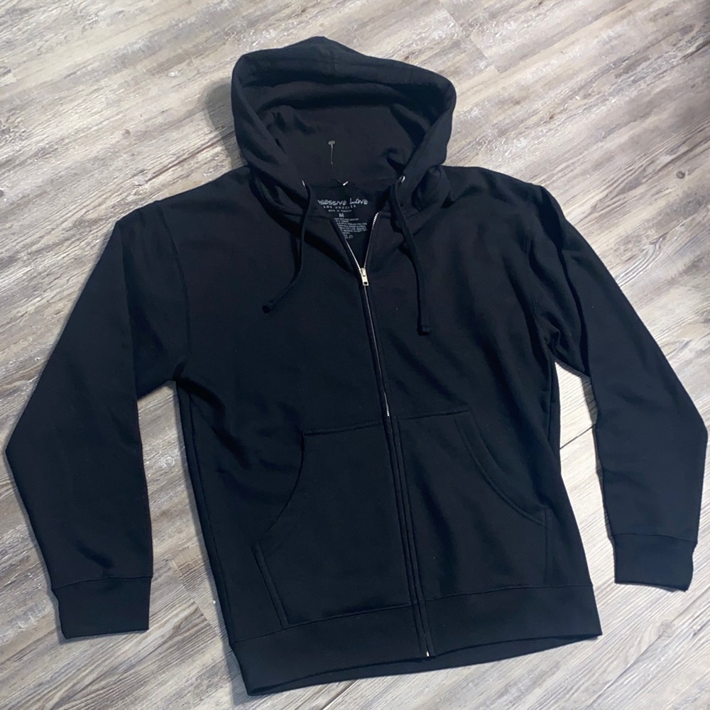 NWOT OBSESSIVE LOVE Black Full Length Zip Hoodie Basic Black Juniors M